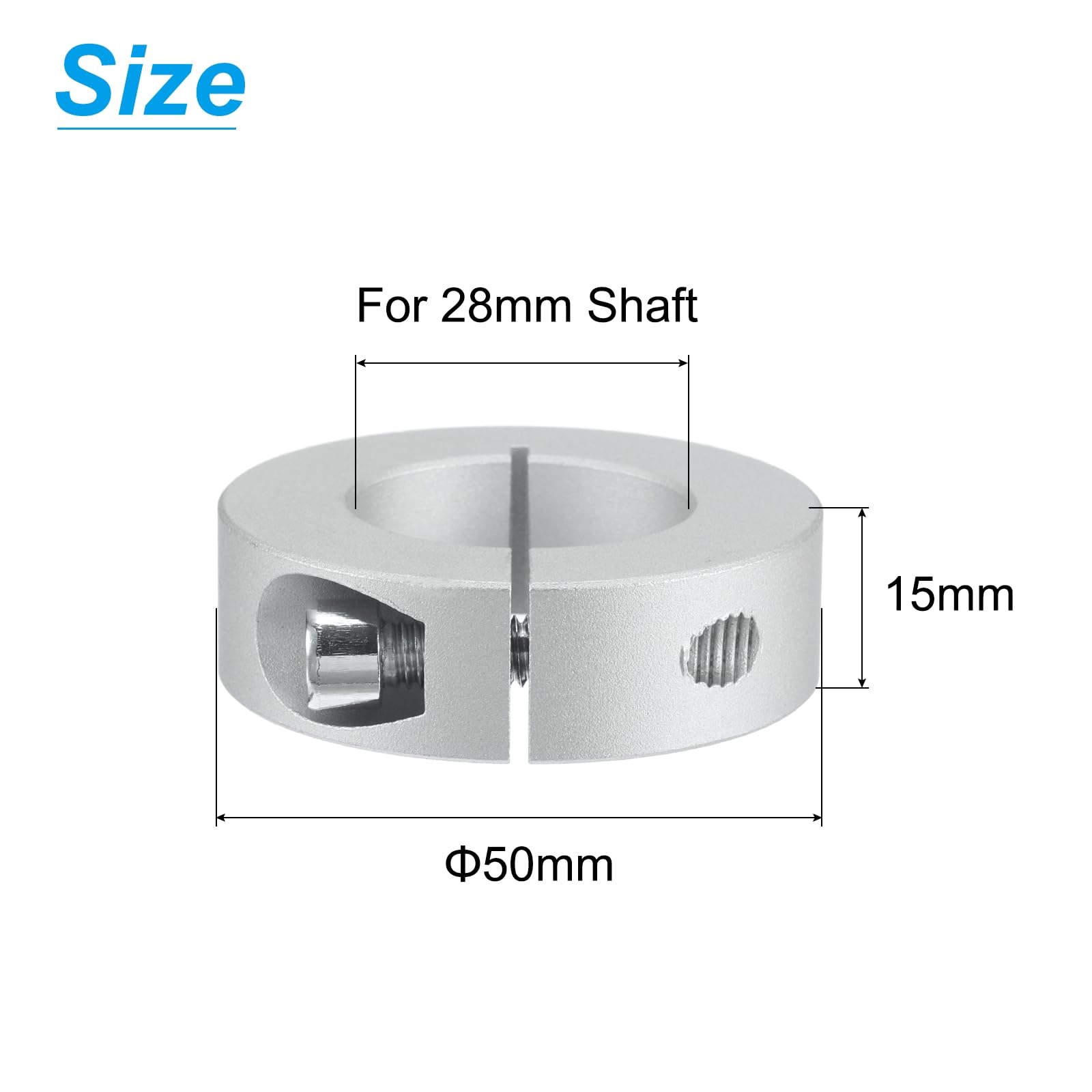 QUARKZMAN Set di Collari a Divisore Singolo per Albero 28mm, Un Pezzo 4pz Collari di Bloccaggio 50mm OD, 15mm Spessore, Collare Bloccaggio Lega Alluminio con Viti Fissaggio M6 e Una Chiave