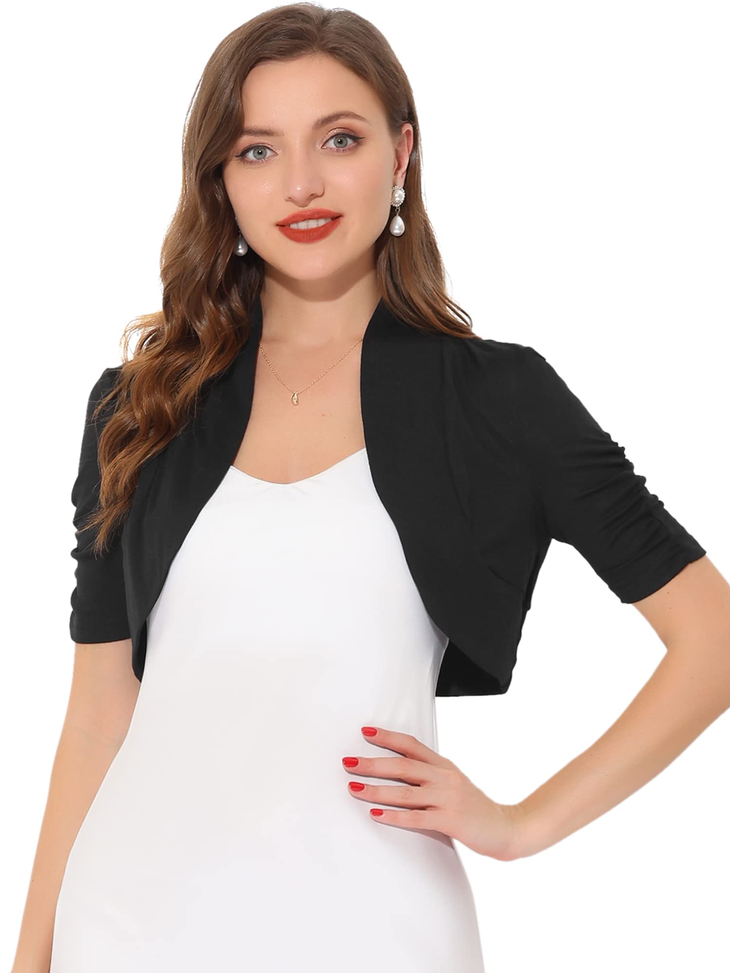 Allegra K Donna Coprispalle da Donna a Maniche Corte con Bolero Increspato e Cardigan Aperto sul Davanti