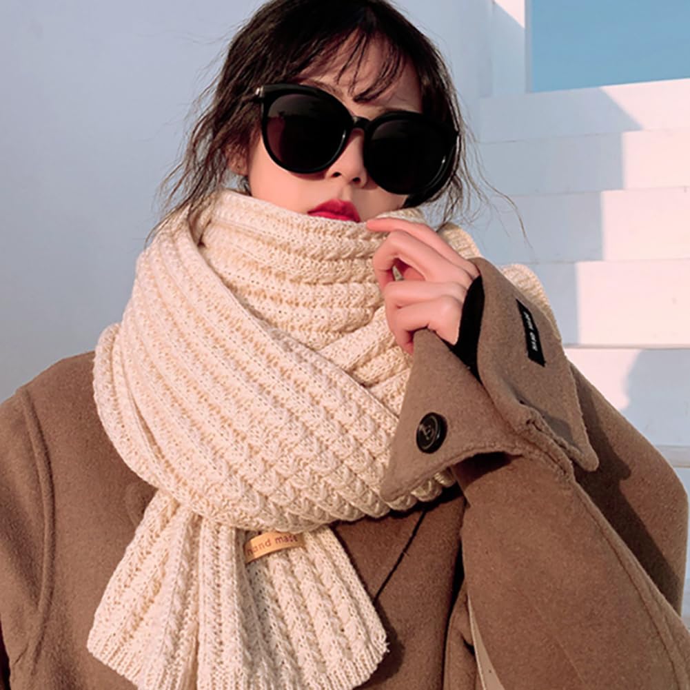 EUBUY Winter Chunky Knit Scarf, Women And Mens Winter Thick Cable Knit Wrap, Warmer Thickened Breathable Windproof Neck Wrap for Outdoor Skiing Skating Cycling and Mountain Climbing
