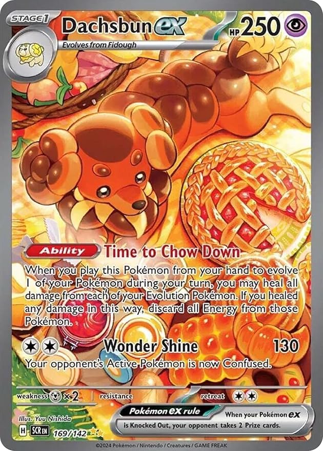 Dachsbun ex 169/142 specjalna ilustracja rzadka karta Pokemon (SV Stellar Crown) + TitanCards Toploader