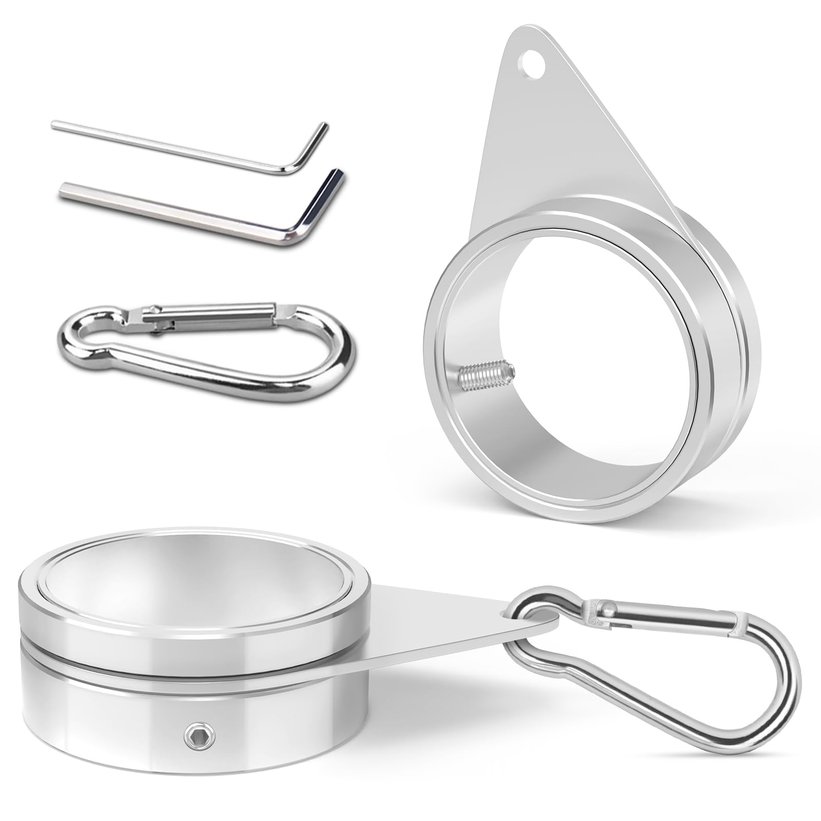 Loretoy Fahnenmastringe aus Aluminiumlegierung, um 360 Grad drehbarer Fahnenmast-Befestigungsringe, drehbarer Fahnenmast-Set mit Karabiner für Fahnenmast mit 3,8 - 5,1 cm Durchmesser, 2 Stück