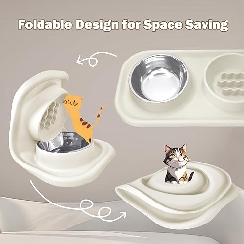 Miniatura 3 de Cuencos de comida para gatos de silicona impermeables, cuencos dobles de alimentación lenta de acero inoxidable y silicona, borde elevado