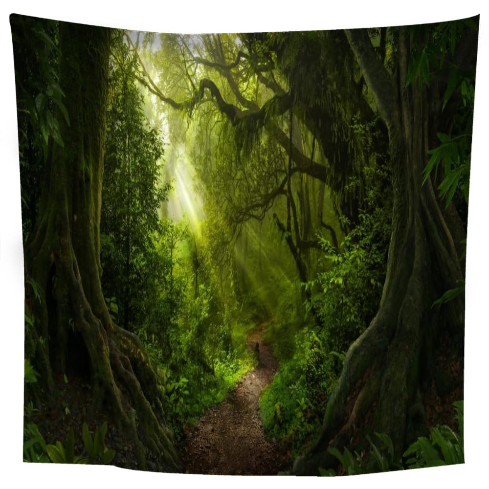 Arazzo da parete con motivo giungla tropicale - Arazzo da parete con foresta pluviale lussureggiante per camera da letto e dormitorio, arte della natura esotica, idea regalo per la casa in stile