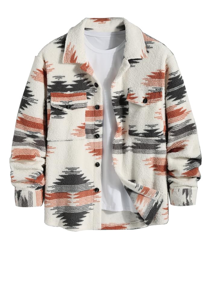 ZAFUL Men's Checked Plaid Color Block Flap Pocket Woolen Turn Down Collar Unisex Coat Long Sleeve Jacket (3-White, XL)