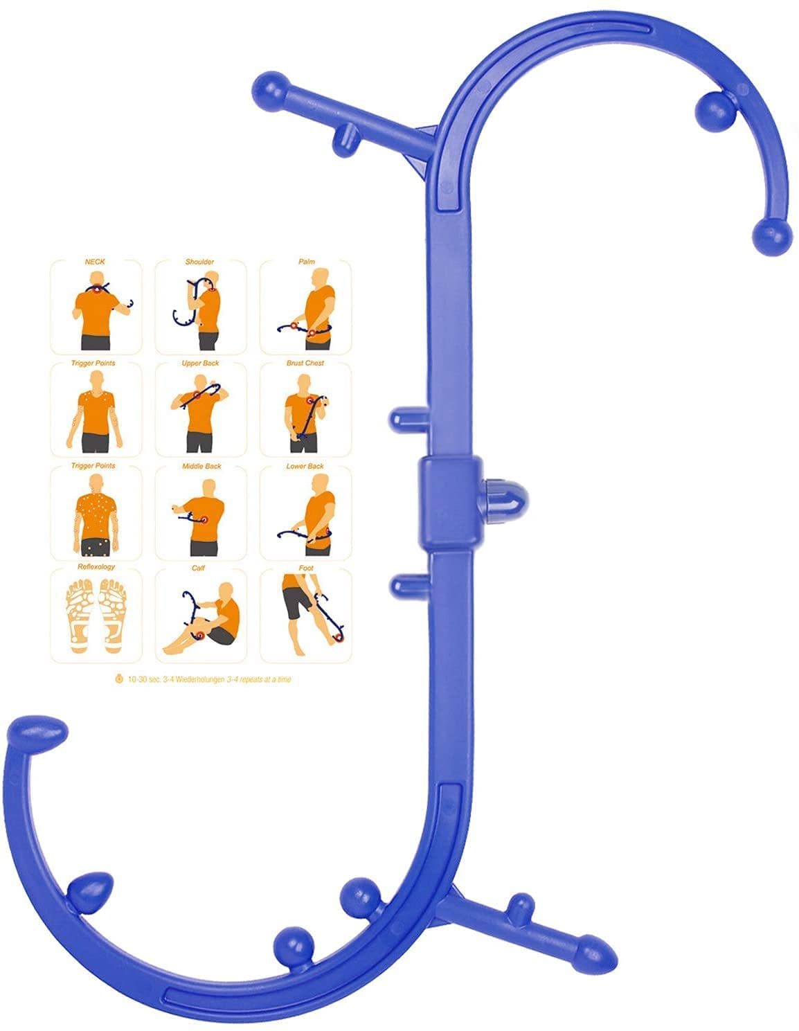 Back Massager Hook, Trigger Point Therapy Cane Massage Self Back & Neck Massager for Deep Pressure & Myofascia Pain Relief Massage Stick Blue