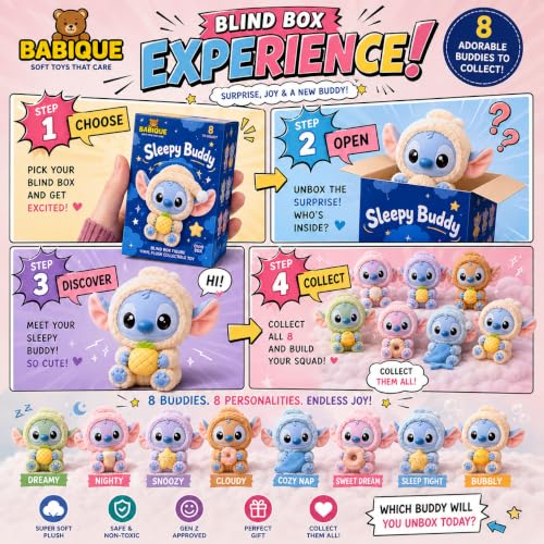 Image of Babique Eat Something Before Sleep Collection Mystery Box Vinyl Plush Toy | Surprise Random Figure | Cute Collectible Model for Home Decor, Birthday Gifts & Kids (1 Random Design)