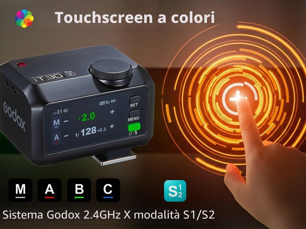 Flash Godox IT30Pro F per Fujifilm con Diffusore, Speedlite TTL HSS 1/8000s Touchscreen, Compatibile X100VI GFX100RF XS20 XS10 XT30 II XT5 XM5 GFX50S GFX50R X-T4 X-T3 X-E4
