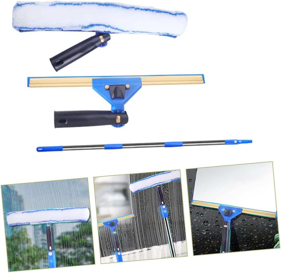 SAFIGLE Extendable Microfiber Window Scrubber and Squeegee Combo for Car Shower Glass and Bathroom Ergonomic Non-Slip Handle Easy to Install Suitable for Various Surfaces