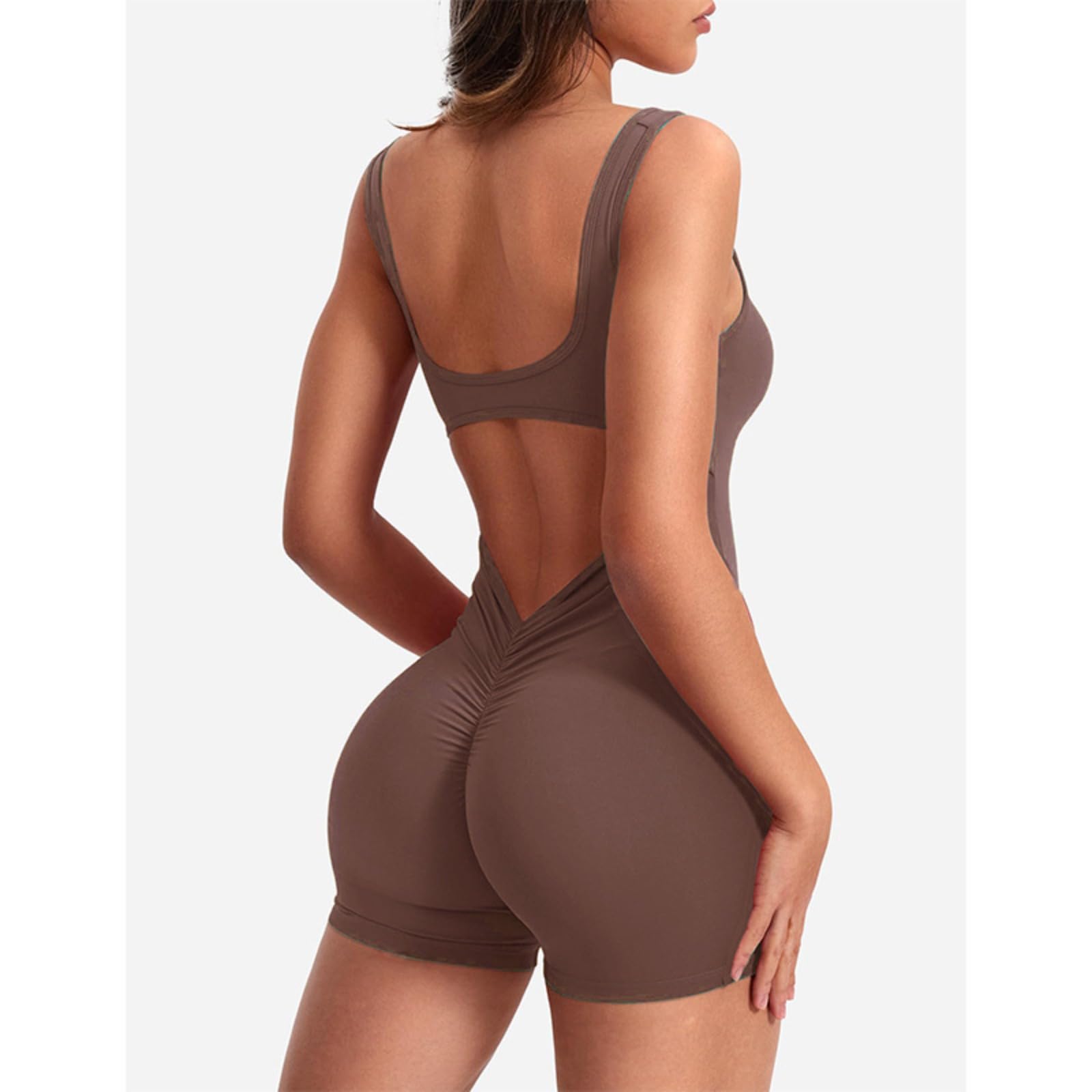 Lizvette - Overol de entrenamiento de una pieza para mujer, con espalda en V, sin mangas, con control de abdomen y espalda descubierta, ropa deportiva