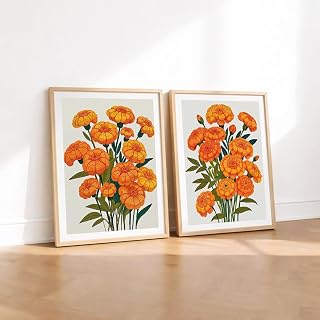 Karaaly Set of 2 Marigold Wall Painting for Bedroom & Paintings for Living Room Wall Decor - (11.5x13.5 Inchs, Wall Art Pa... Price In India