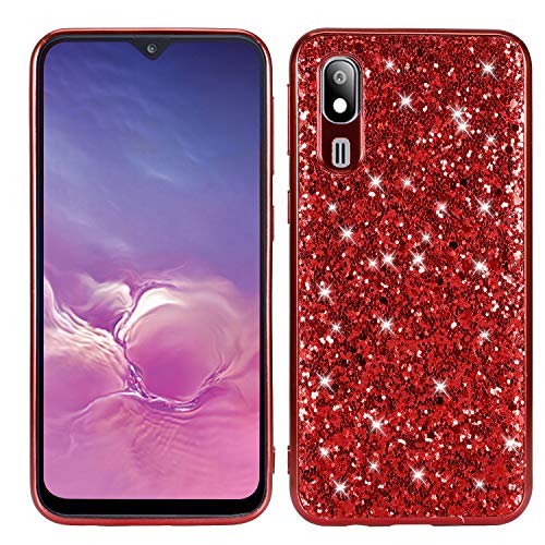 WIWJ Samsung Galaxy A20 Glitter Case,Soft Silicone Case Glitter Sparkle Sequins Rhinestones Glossy Case Soft Protective Shell Gel TPU Diamond Bumper Back Cover Female Shell -Red
