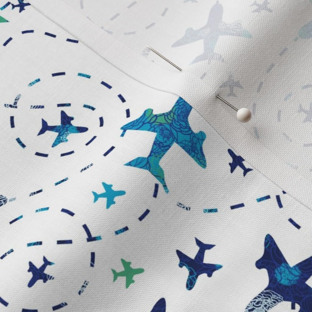 Spoonflower Fabric - Fun Airplanes White Sky Airplane Plane Aviation Travel Navy Abstract Printed on Petal Signature Cotton Fabric by The Yard - Sewing Quilting Apparel Crafts Decor