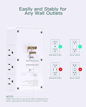 Addtam Outlet Extender with 12 AC Outlets and 3 USB Ports (1 USB-C), White | Multi Plug Wall Outlet, Surge Protector Wall Mount for Home Office Dorm Room Essentials