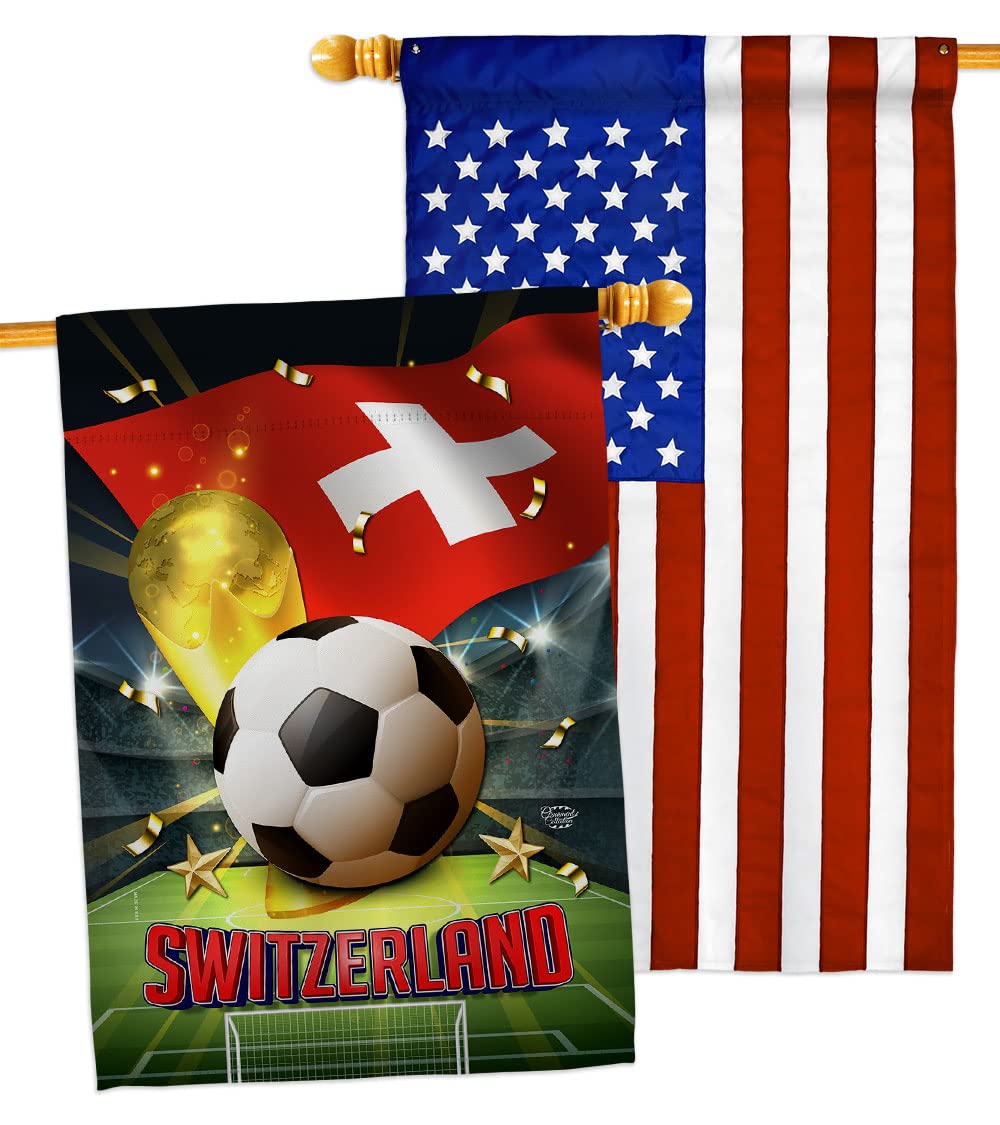 Ornament Collection World Cup Switzerland House Flags Pack Sports Soccer Game Goal Ball Football Entertainment Activity Physical USA Applique Small
