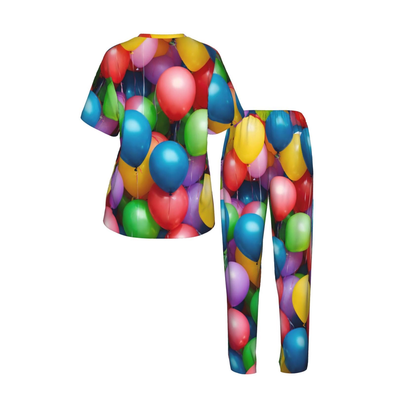 Kolorowe balony niebieskie niebo nadruk damska piżama z krótkim rękawem zestaw bielizna nocna lato miękka wygodna domowa bielizna nocna