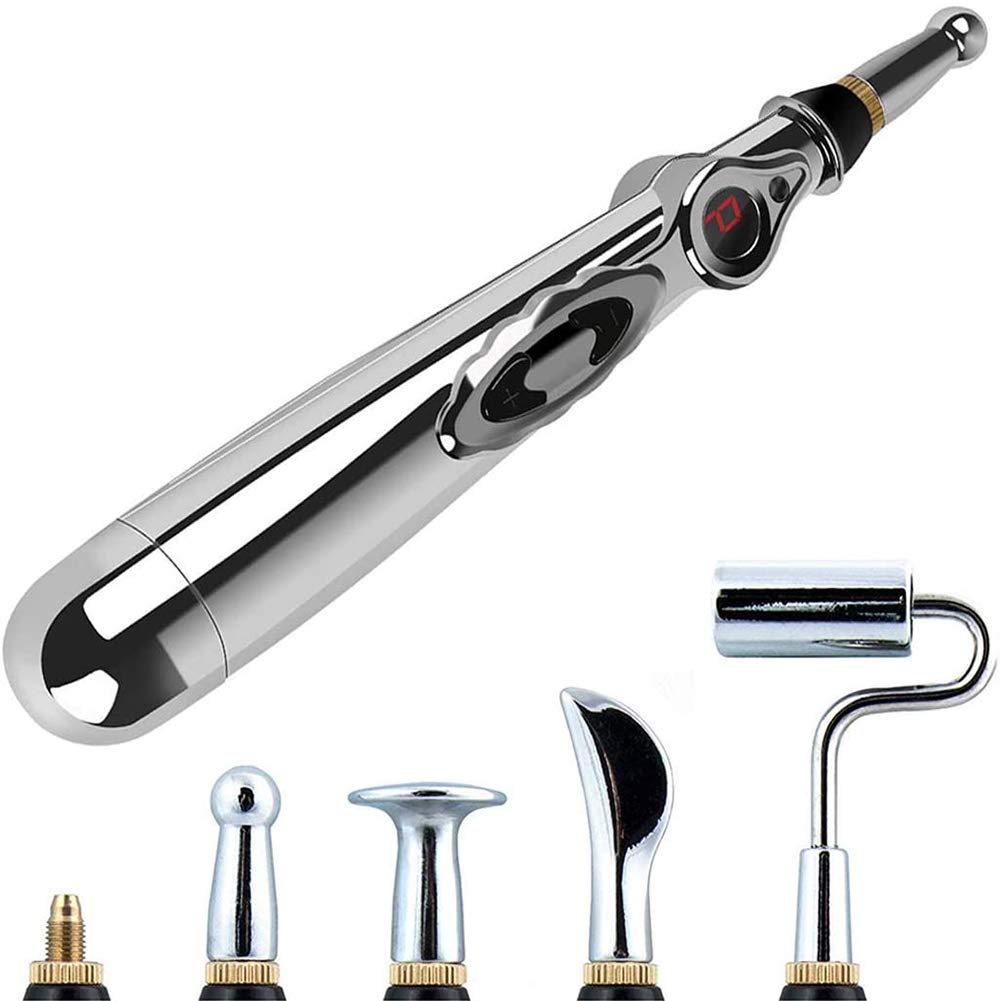 5-in-1 Acupuncture Pen Energy Pen, with 5 Massage Head Electric Meridian Energy Body Heal Massager Therapy Electro-Acupuncture Meridian Massage Energy Pen Relief Pain