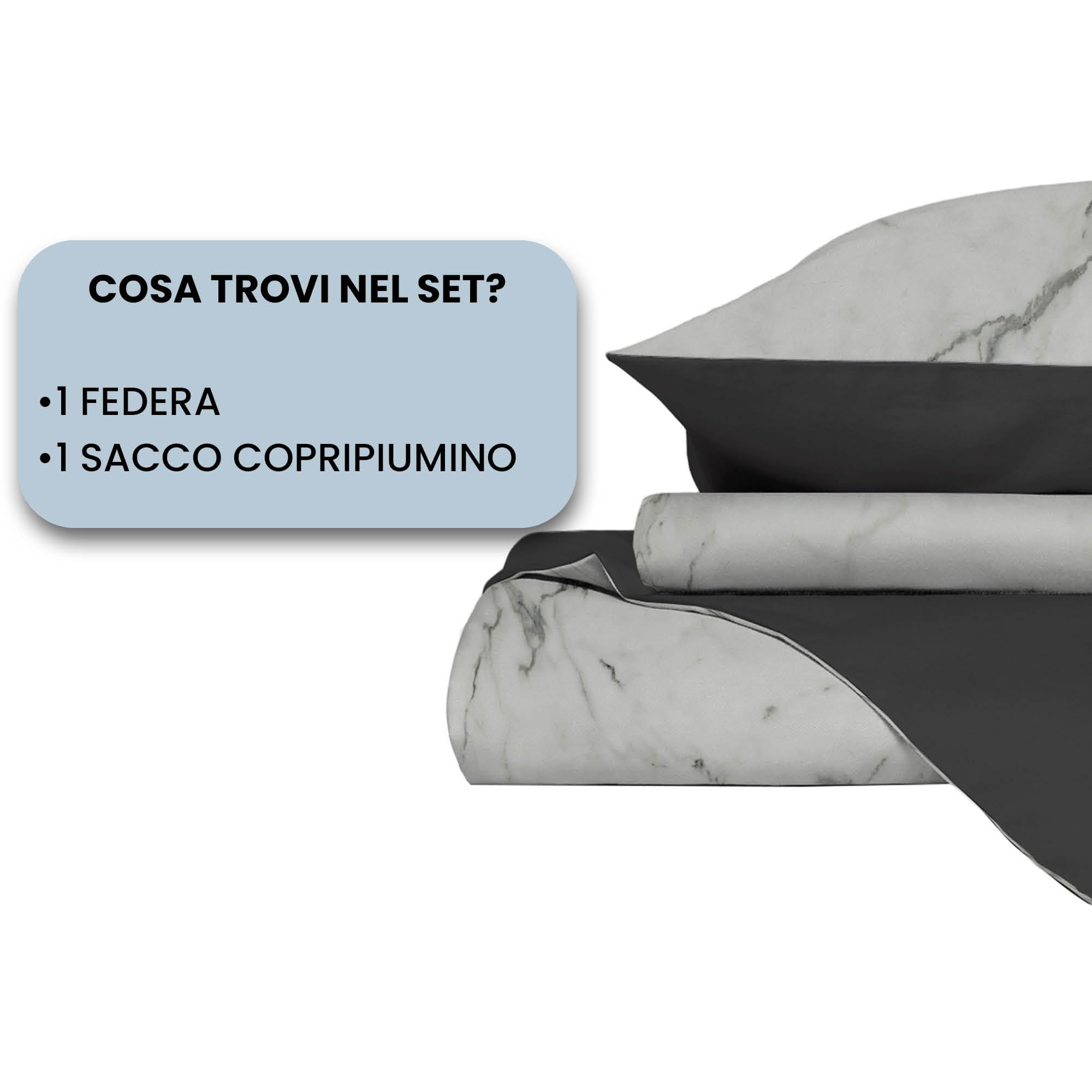 Set Copripiumino Microfibra Fashion, Lavorato in Italia - Parure Copri Piumino - Sacco Piumone 200x200 cm con Patella e federa Cuscino, Piazza e Mezza, Marble