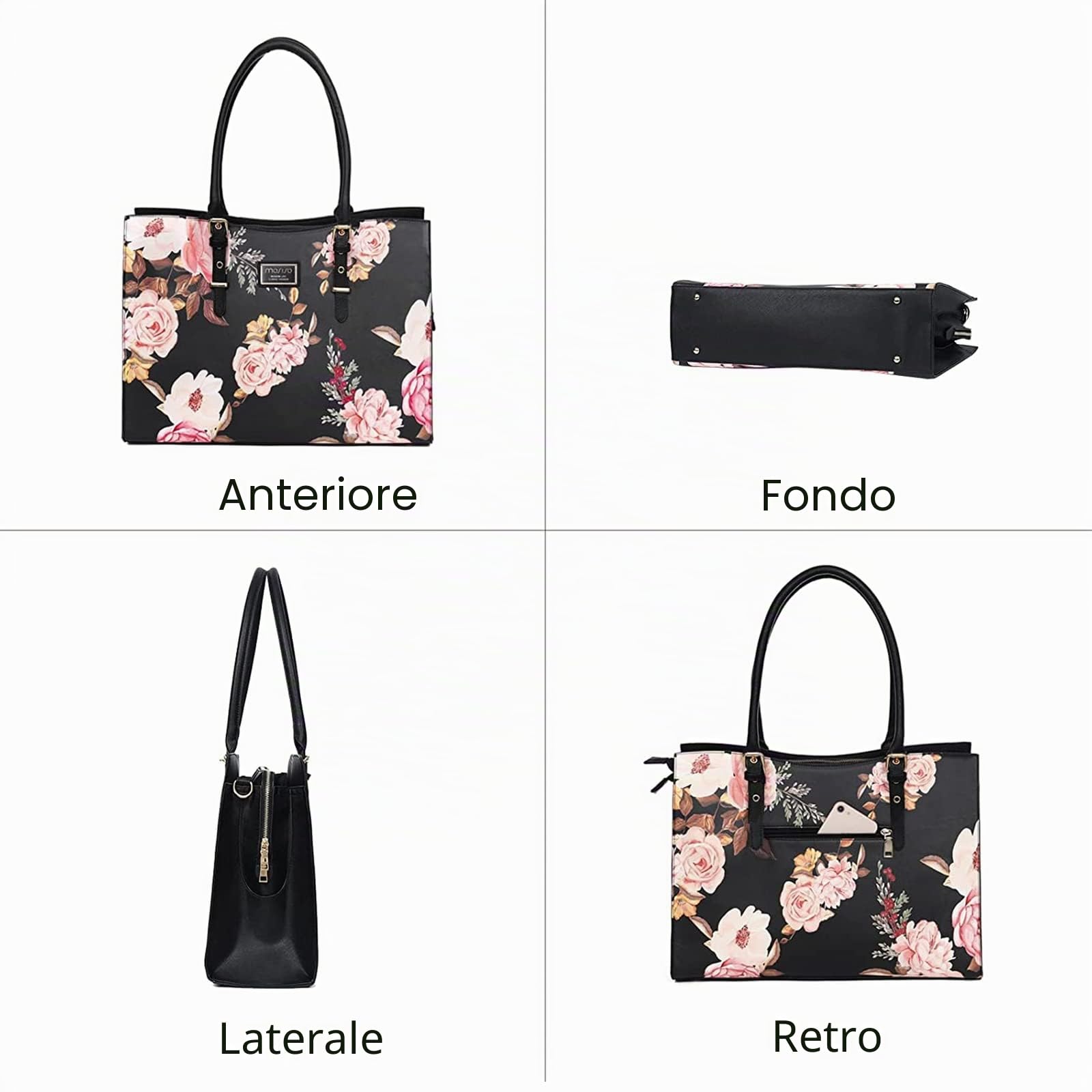 MOSISO Borsa Per Laptop Compatibile con MacBook Pro 16 2026 M5 A2485 A2141 | per M5-M1 2025-2019,Notebook 15-15,6'',Peonia Impermeabile Pu Pellelavoro Di Viaggio Valigetta Manico in Pu Regolabile,Nero