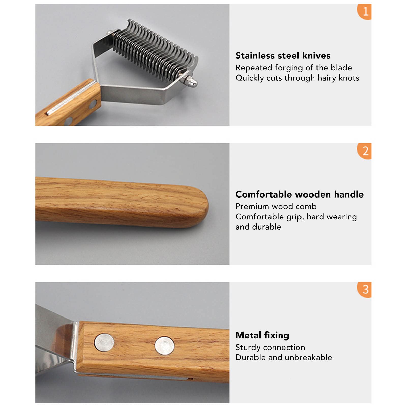 Gavigain Pet Rake, Stainless Steel Grooming Tool, Knot and Mat Removal, Skin Care and Fur Remover, for Dogs and Cats