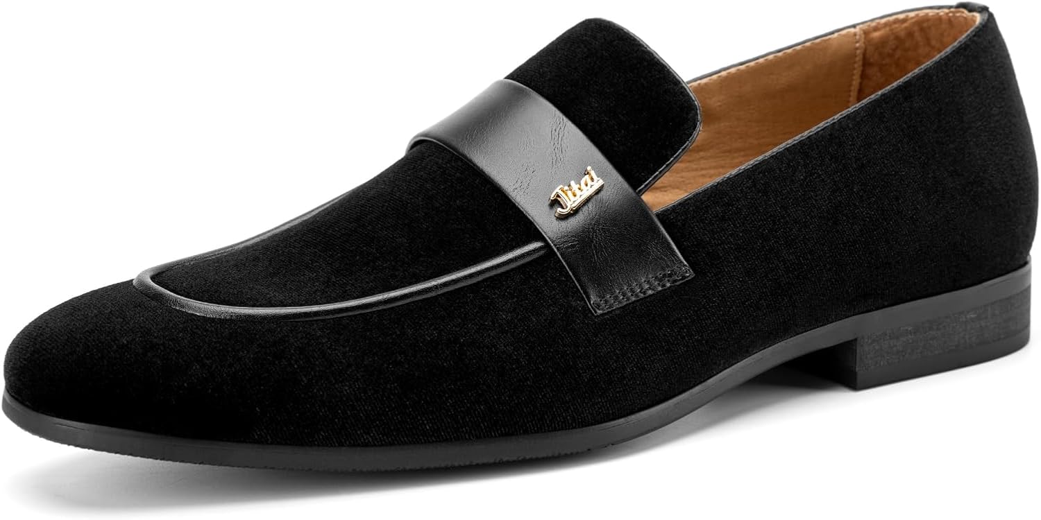 JITAI Men's Shoes - Black Velvet Luxury Fashion Loafers for Men, Slip On Shoes for Men, Mens Dress Shoes for Birthday Party, Casual Rubber Sole Fashion Casual and Dress Occasions