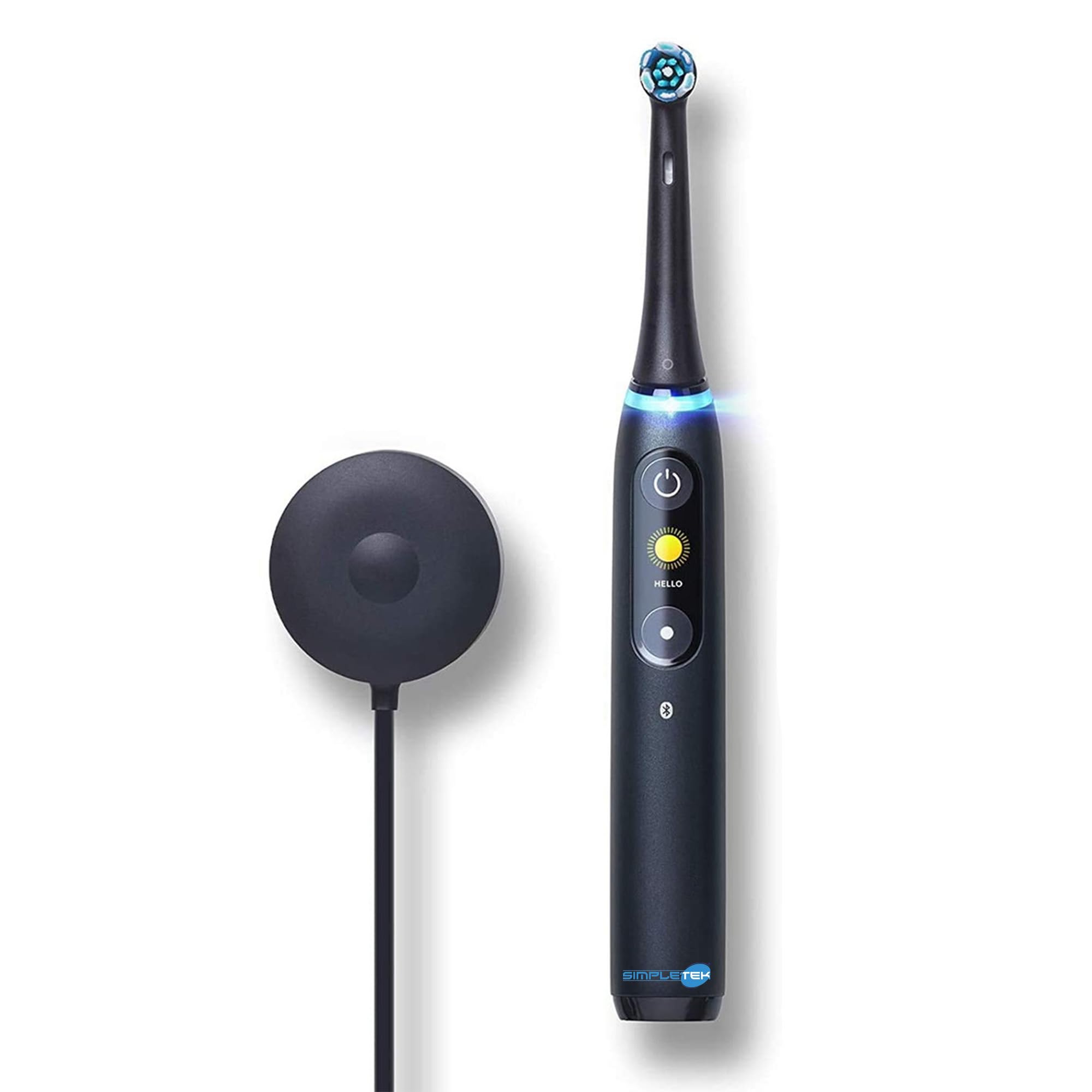 SIMPLETEK - Cepillo de dientes eléctrico inteligente negro - Tecnología de micro-vibraciones con pantalla LCD, conectividad y base de carga (reacondicionado)