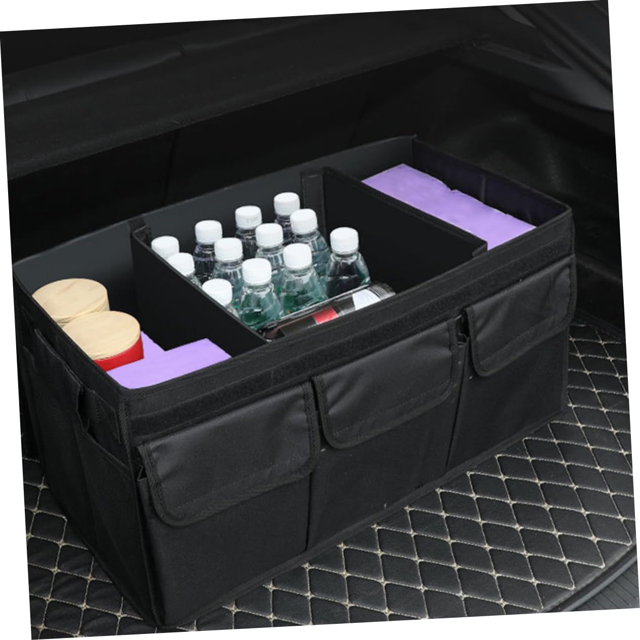 Boîte de Rangement Pliable Noir en Tissu Oxford pour Coffre de Voiture