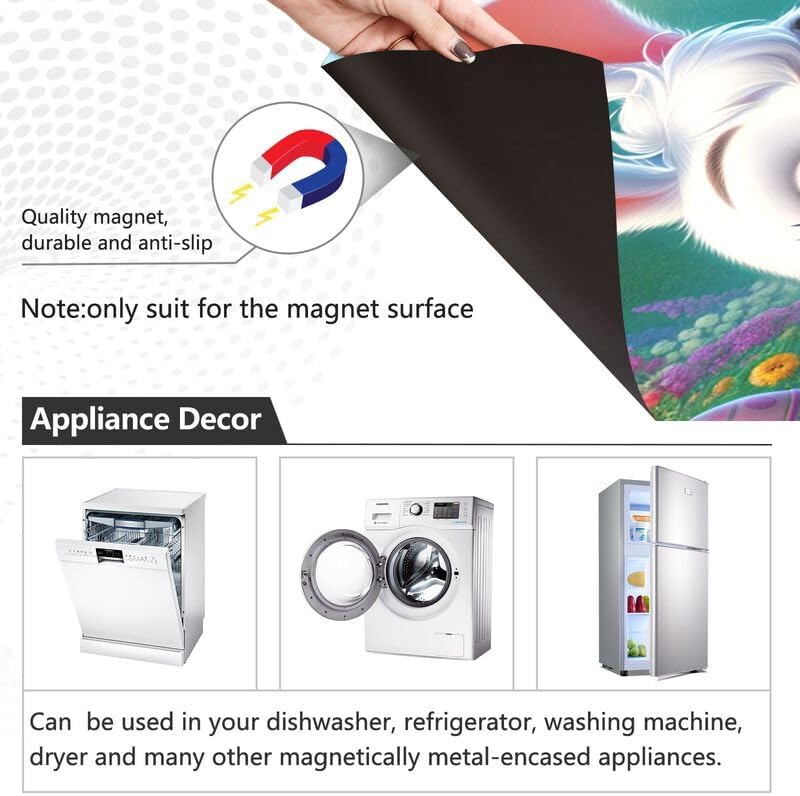 Dishwasher Magnet Cover Sheet Happy Easter Rabbits and Eggs Refrigerator Magnetic Door Cover Vinyl Decorative Panel Decal Home Kitchen Decoration