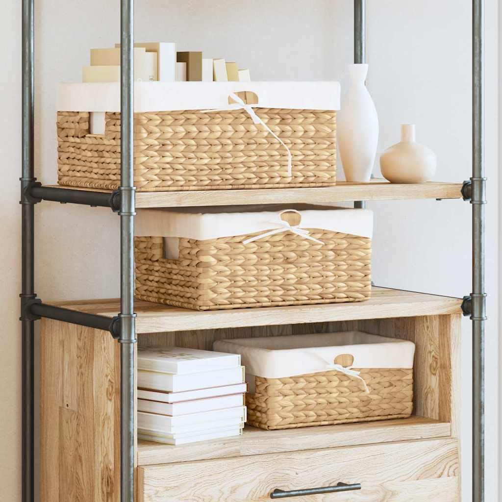 Juego de 3 cestas de almacenamiento de jacinto de agua natural, cestas rectangulares de 40 x 30 x 18 cm con asas para salón, dormitorio, oficina, estilo bohemio rústico