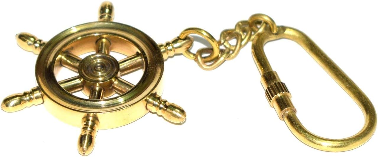 Yaman Antique 5 Piece Nautical Ship Wheel Key Rings Brass Keychain