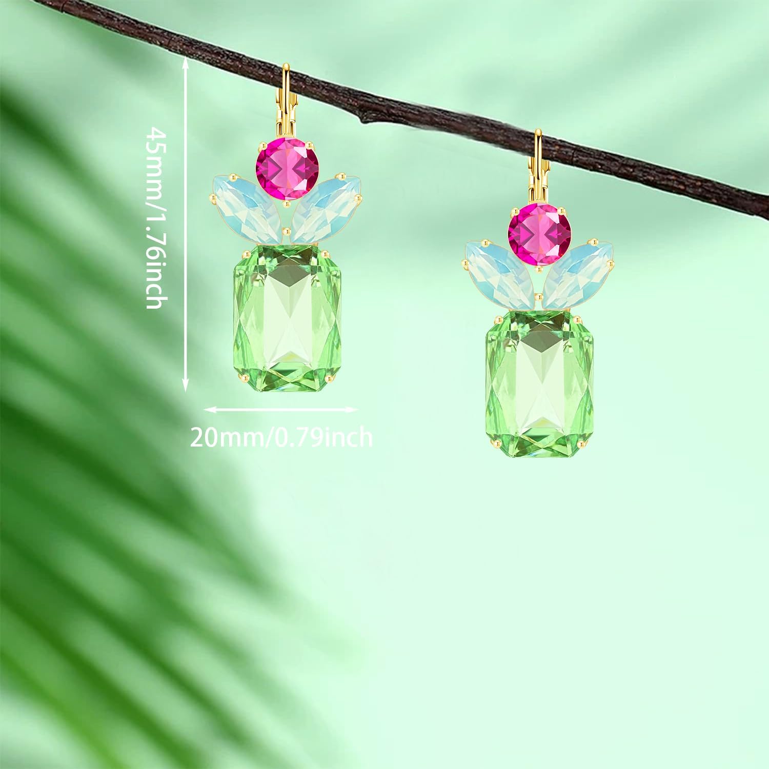 Bohemian Sparkly Crystal Pineapple Dangle Drop Earrings Rhinestone Fruit Leverback Earrings For Women - Image 5