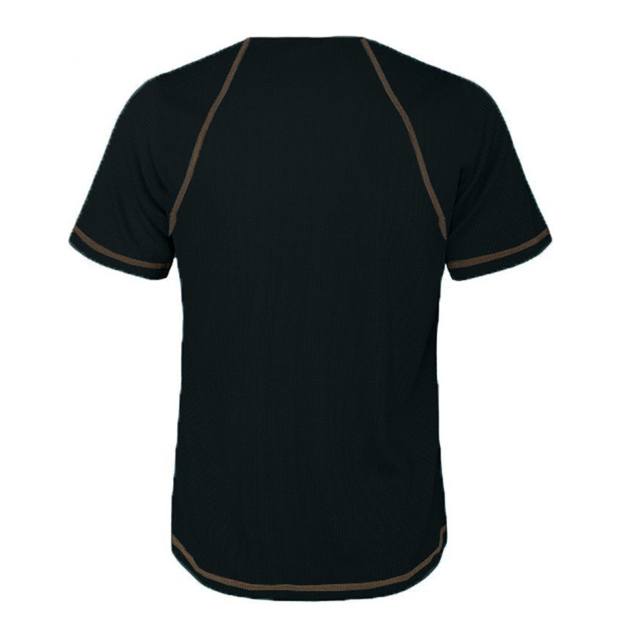 Men Classic Small Square Checked T Shirt Simple Loose Round Neck Henry Shirt Summer Quarter Button Sport Tops (Black,XX-Large)