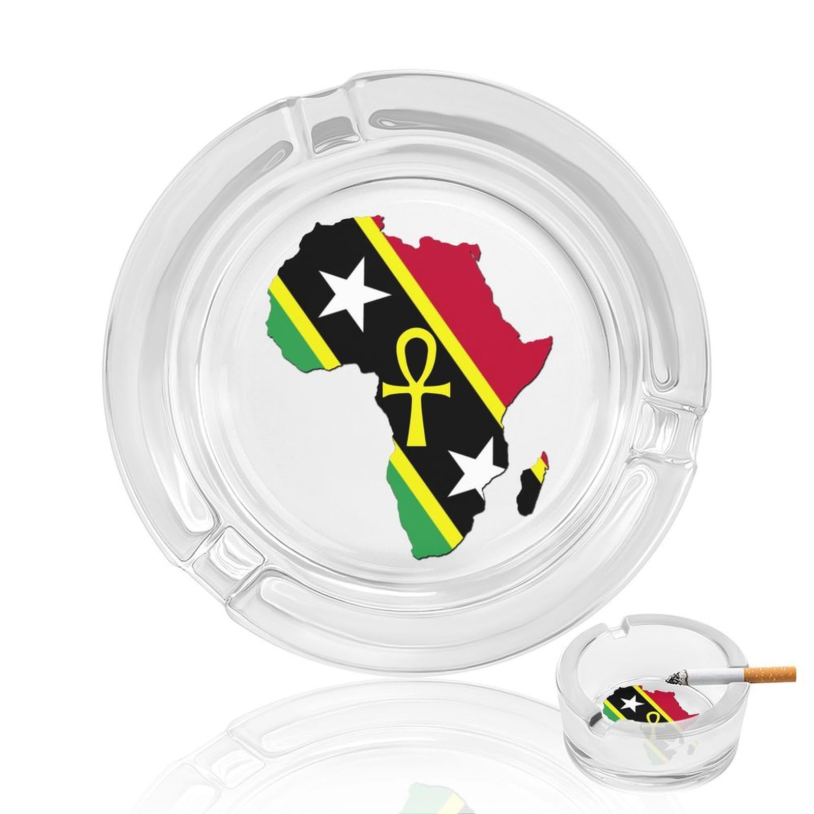 Nclqvjxzkhw Style Ankh African Map Saint Kitts And Nevis Flag Glass Ashtray Round Ash Tray Smoking Trays For Home Garden Outdoor