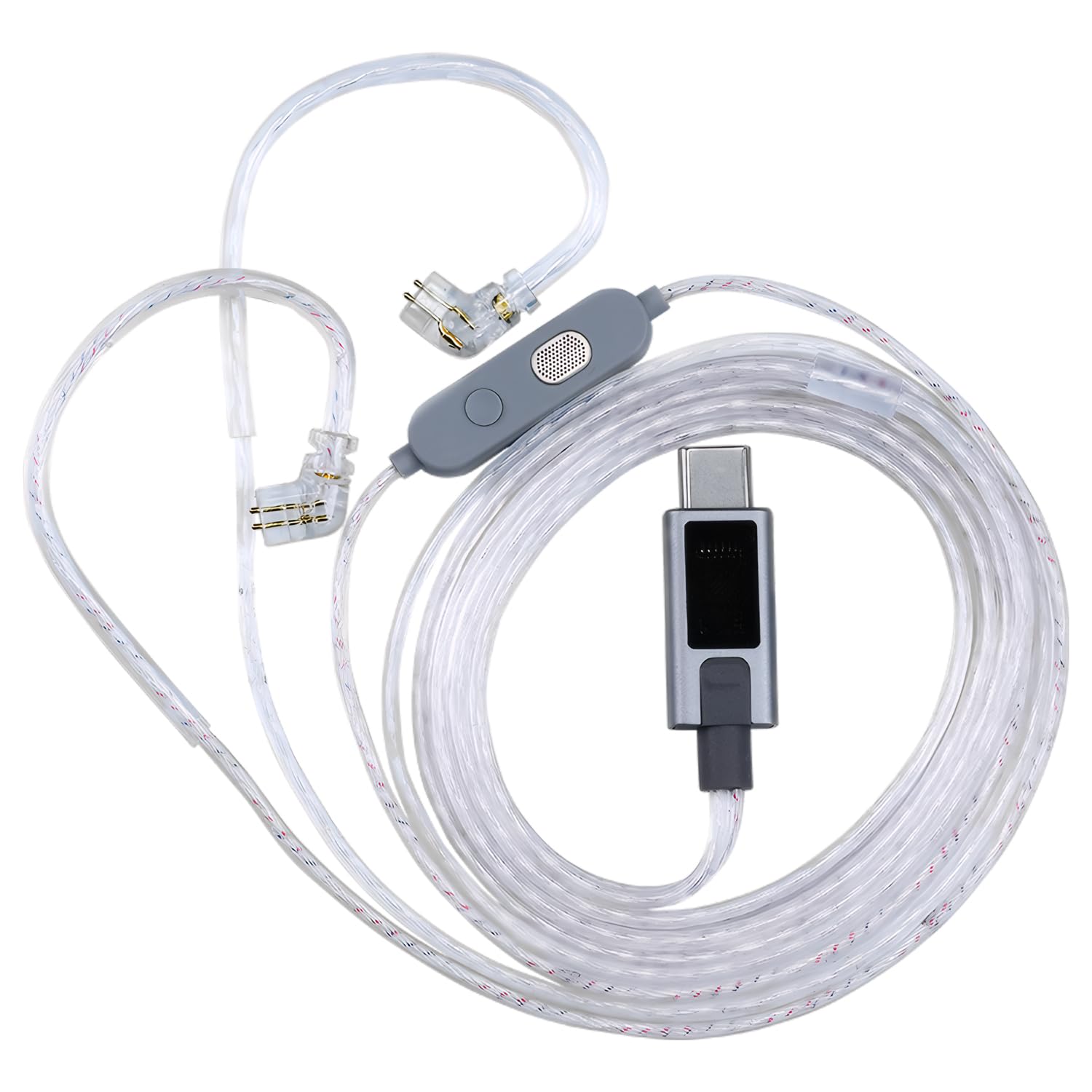 Bawjog KZ-M2 Dual Mic Silver-Plated Type-C Earphone Upgrade Cable with Professional-Grade Dual Microphone Array for KZ C Pin Series in-Ear Headphones