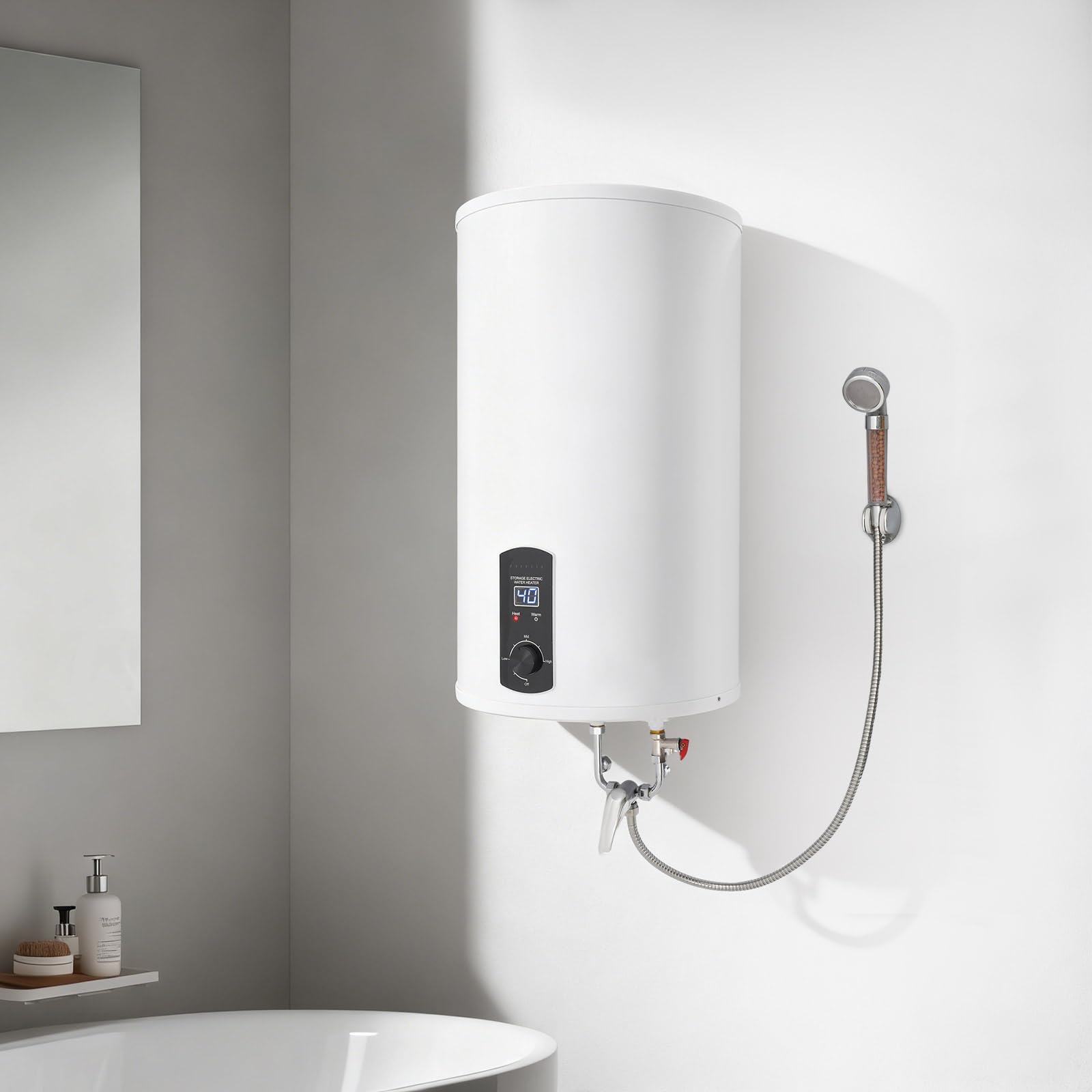 Scaldabagno elettrico da 220 V, 2000 W, 70 l, con pratica doccia, indicatore di temperatura e protezione contro le perdite, scaldabagno elettrico (bianco)