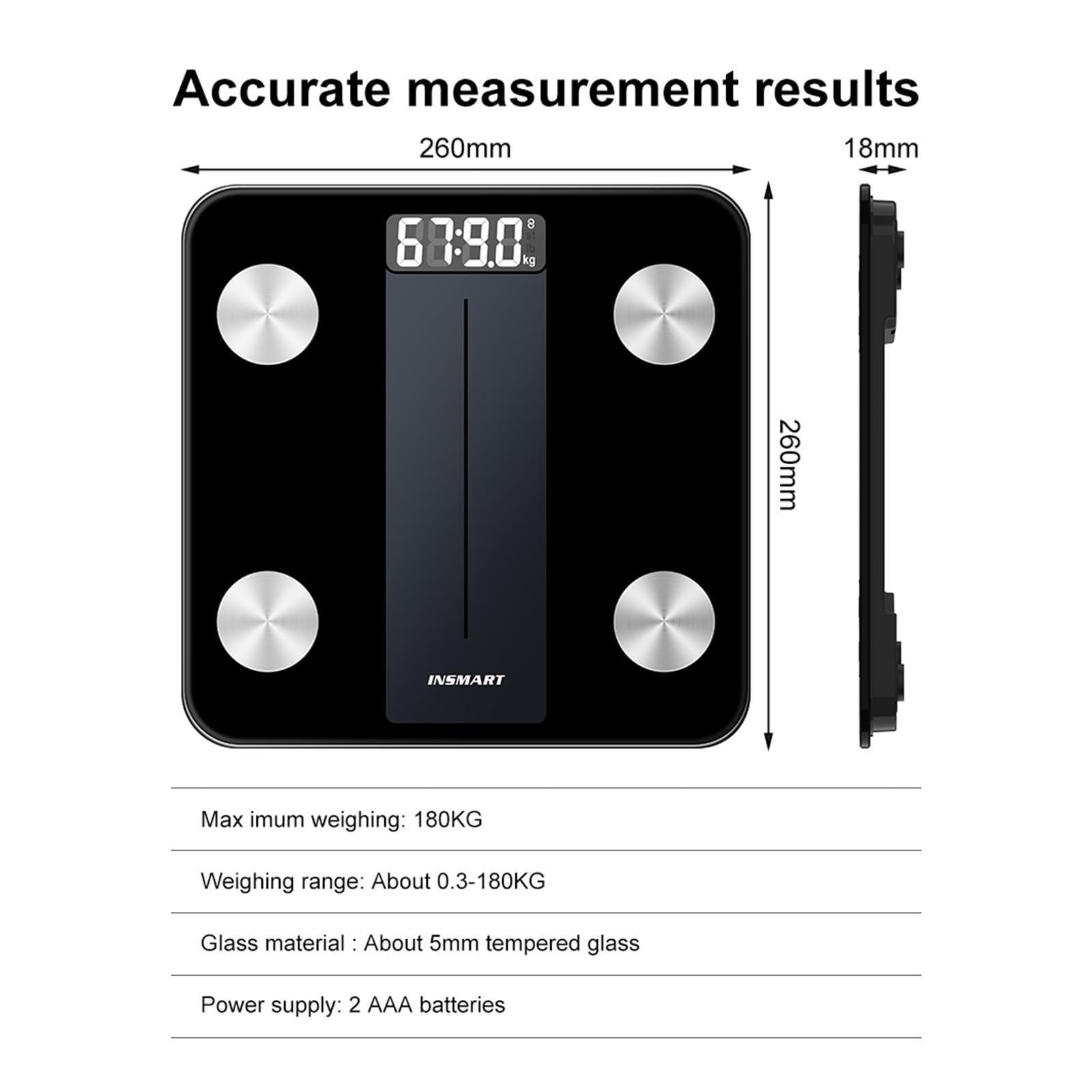 Báscula De Peso Corporal Balanza Digital BMI Grasa Bioimpedancia Bluetooth Baño Inteligente 180 KG Preciso FáCil De Leer