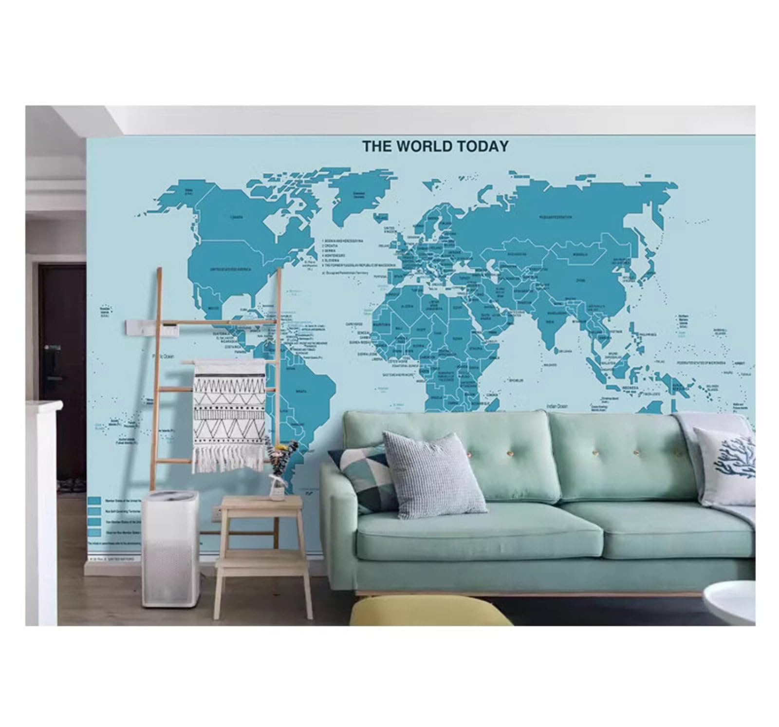 Minimalist Unique Fresh Blue World Map 3D Wallpaper Easy Install Feature Office Living Room Sofa Bedroom TV Background Wall Decoration-350cm×256cm