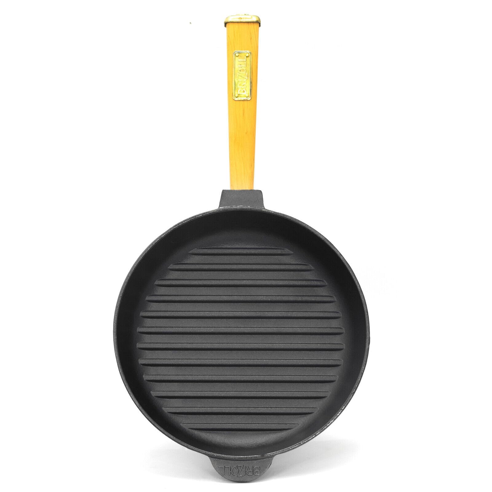 Ø28cm Grillpfanne Gusseisen mit Pressdeckel Glasdeckel Pfannenwender Induktion Holzgriff Bratpfanne Pfanne Feuerpfanne