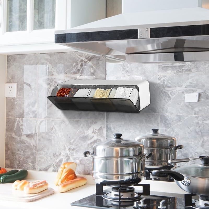 Spice Racks Kitchen Wall Mount Spice Organizer Rack Salt and Pepper Shakers Jars Seasoning Container with Spoons Tool