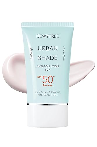 DEWYTREE Urban Shade Skin - Hidratante facial diario con SPF 50 + Pa++++ + Hidratante facial para piel seca, crema de tono rosa, protector solar