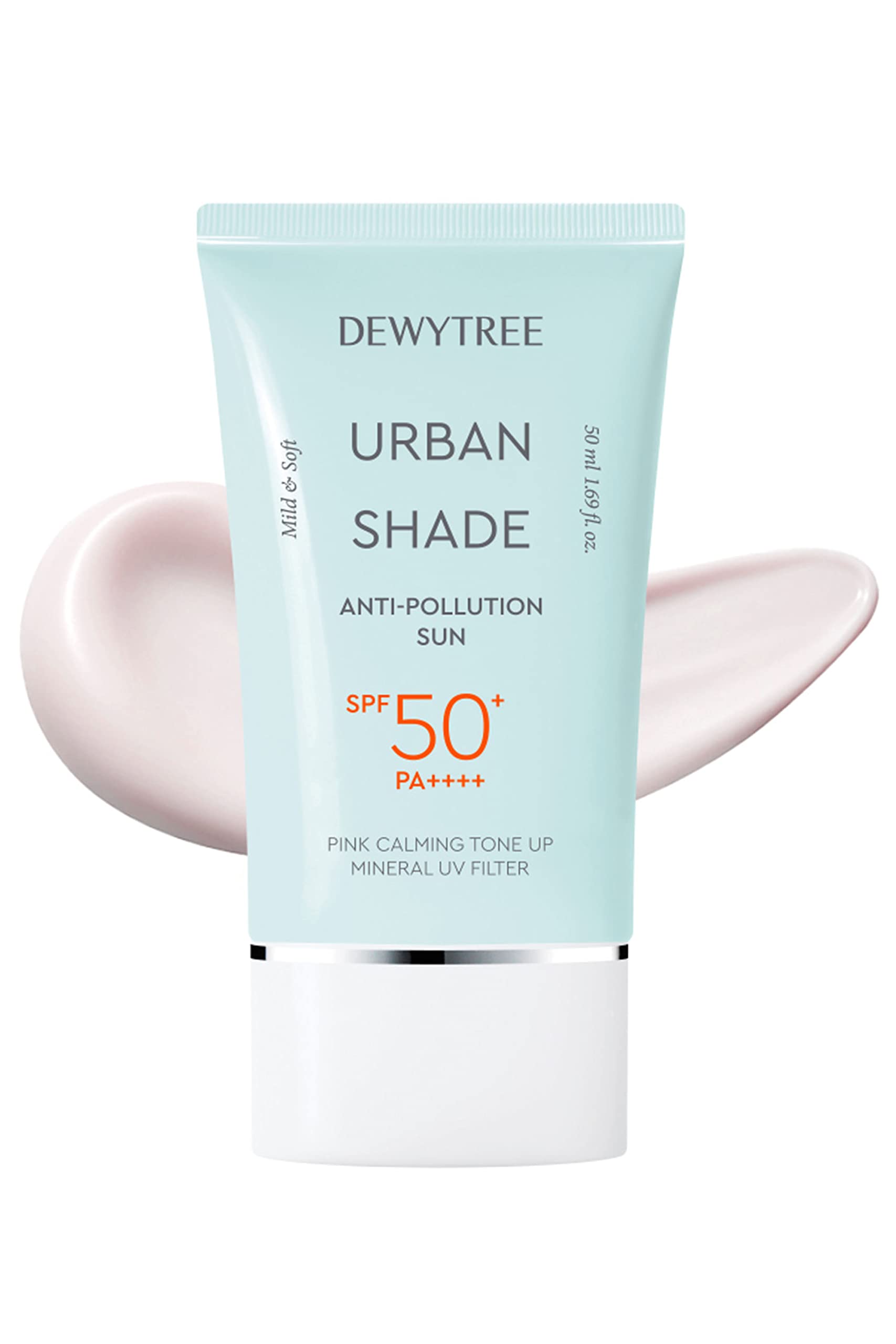 Urban Shade Anti-Pollution Sun Screen SPF 50+ Pa++++ with Mini Size Sunscreen & Cleansing Milk (0.3oz.+0.3oz.) - Pink Tone Up Sun Protection – Matte Finish Physical Sunscreen, 1.69oz.