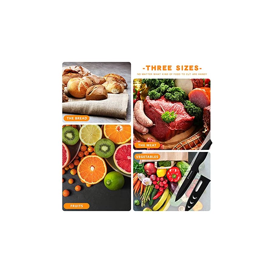 Magiware 6-Piece Paring Knife Set with Sheaths-Ceramic Blade Sharp Rust Proof Stain Resistant (include 5inch Utility Knife, 4inch Fruit Knife,3inch Paring Knife)-Black (win0529)