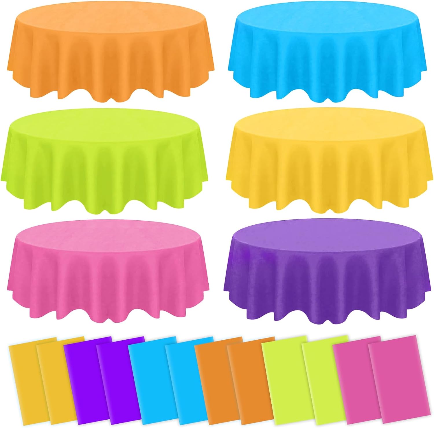 12 Pcs Round Easter Tablecloths, Plastic Pastel Color Table Cloths Plastic Disposable Tablecloth Pastel Table Cover for Spring Easter Birthday Baby Shower Wedding Girls Birthday Party Decorations