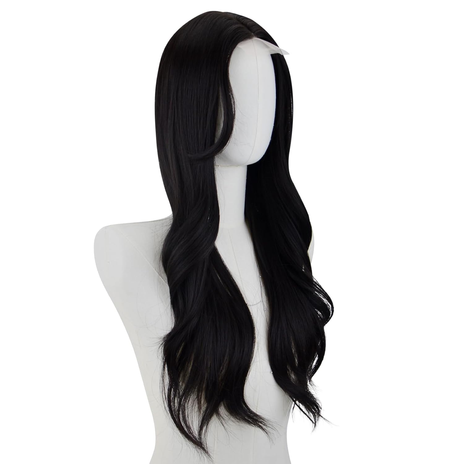 STYLER Long Black Wavy Wig for Women 29 Inch Middle Part Curly Wavy Wig Splayed Bangs Synthetic Heat Resistant Fiber Wig for Daily Use