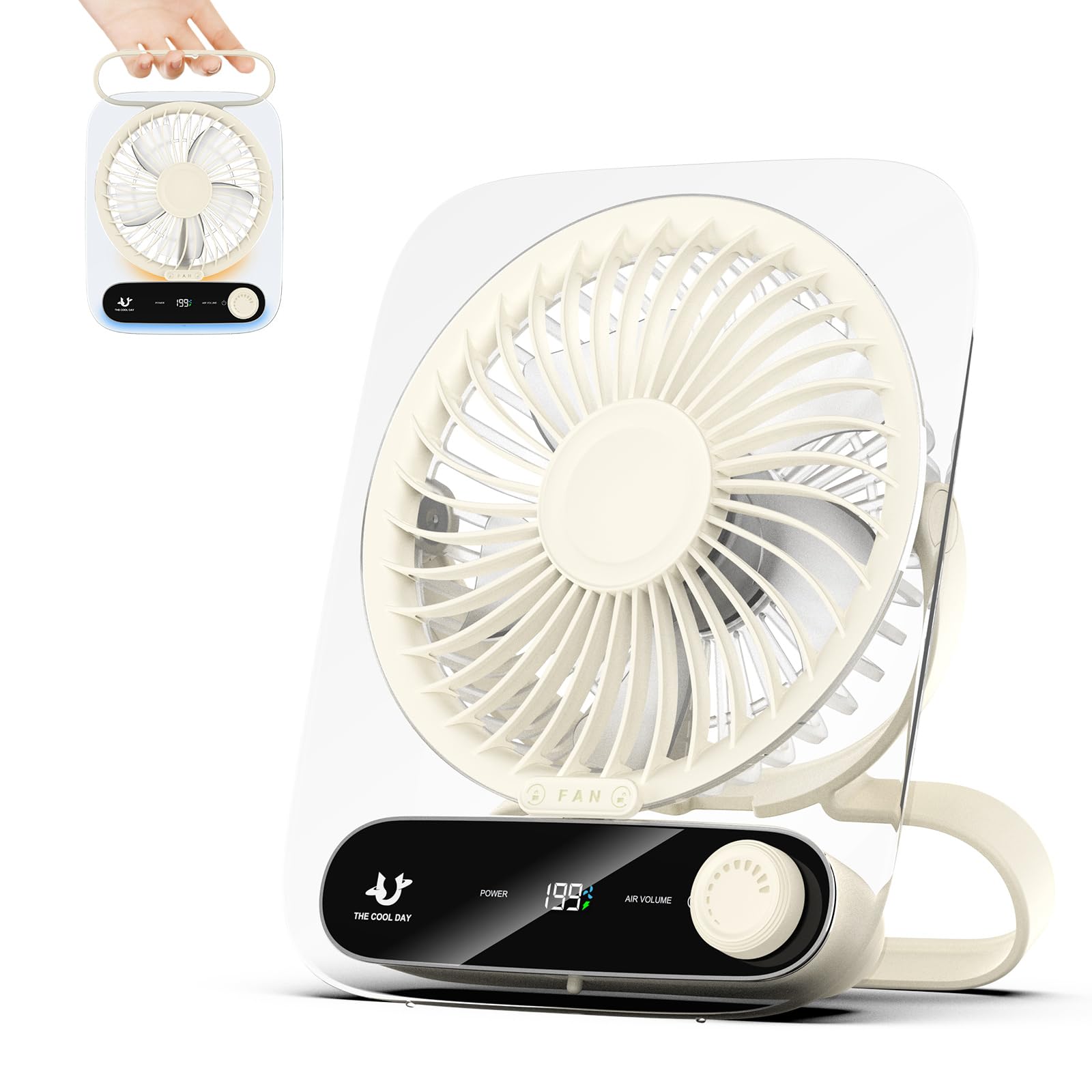 Simpeak USB Desk Fan 3000mAh, Mini Quiet Adjustable Angle 199 Speed Battery Fan with LED Light for Office Picnic Trips