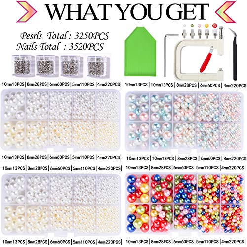 VARWANEO Pearl Setting Machine with 4 Boxes of 5 sizes Colorful Pearls- Including Pearl Setting Machine Tools for Hats/Shoes/Clothes/Bags/Skirts,Beads DIY Accessories, Total 3250 PCS Pearls (4Boxes) - Thumbnail 5