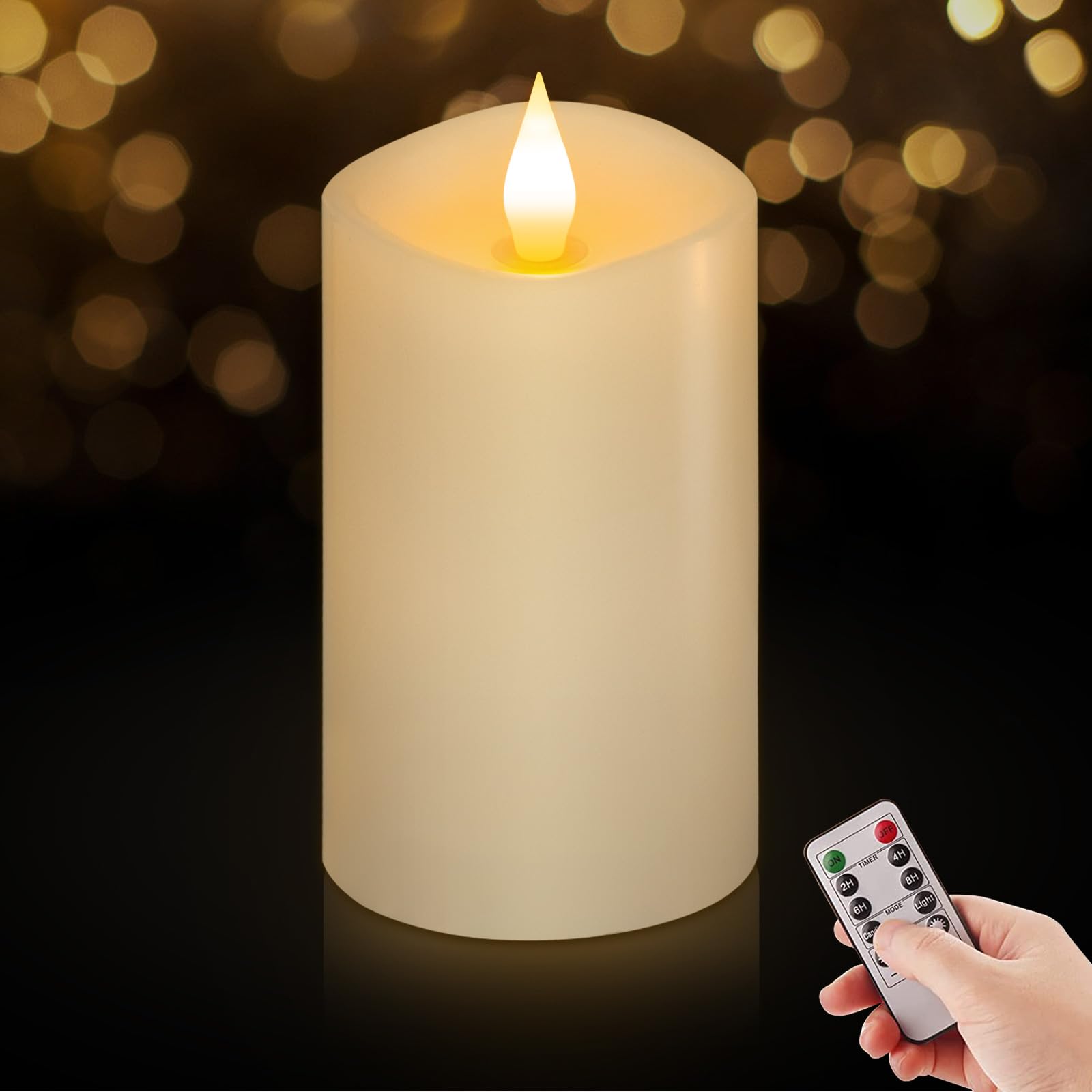 3" x 5" Flameless Candles Set of 1, 2AA Battery Life 600 Hours Battery Candles Flickering with Timer, 5 inch Flameless Candles with Remote for Indoor/Outdoor, White