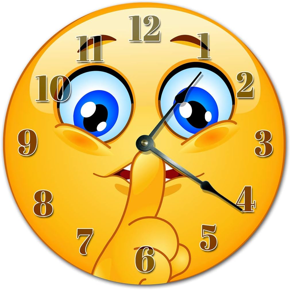 10.5" Keep Quiet EMOITCON Clock - Emoji Clock - Large 10.5" Wall Clock - Home Decor Clock