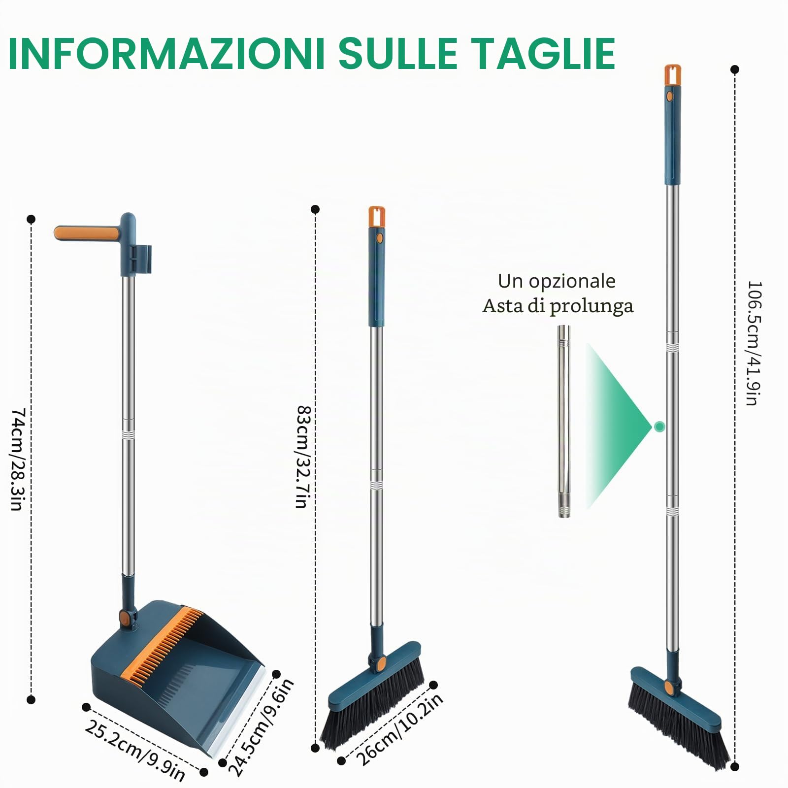 Set scopa e paletta con denti a pettine, antivento, manico lungo verticale, kit per la pulizia e la spazzatura della casa