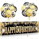Turypaty 50th Birthday Banner Balloons Decorations for Men Women, Black Gold Happy 50 Birthday Yard Kit Party Suppiles, Vintage Fifty Years old Bday Photo Props Decoration for Outdoor Indoor