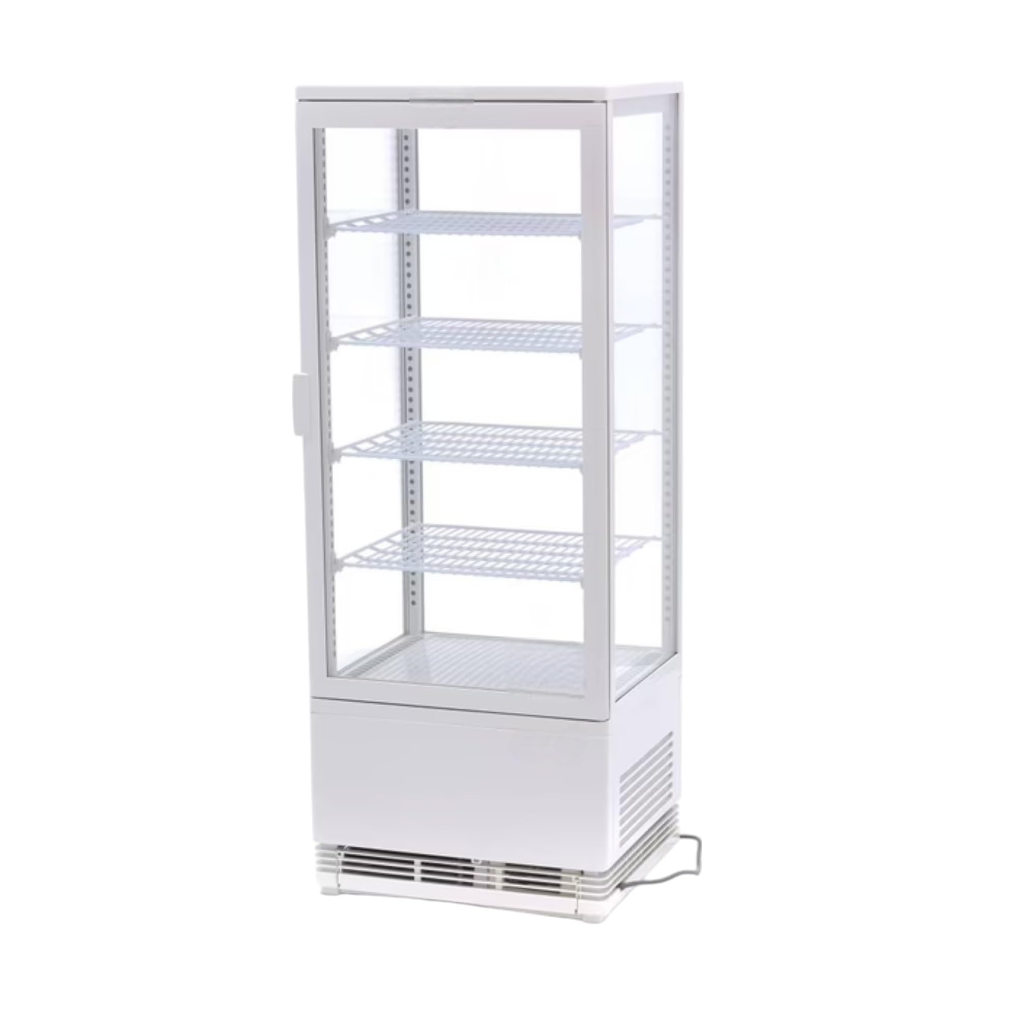 Genérico Mini Vitrina Refrigerada 98L - 4 Caras Acristaladas - Frío Ventilado - Temperatura 0/+12°C - Iluminación LED - Disponible en Blanco o Negro - Ideal para Bebidas, Pasteles y Snacks (blanco)